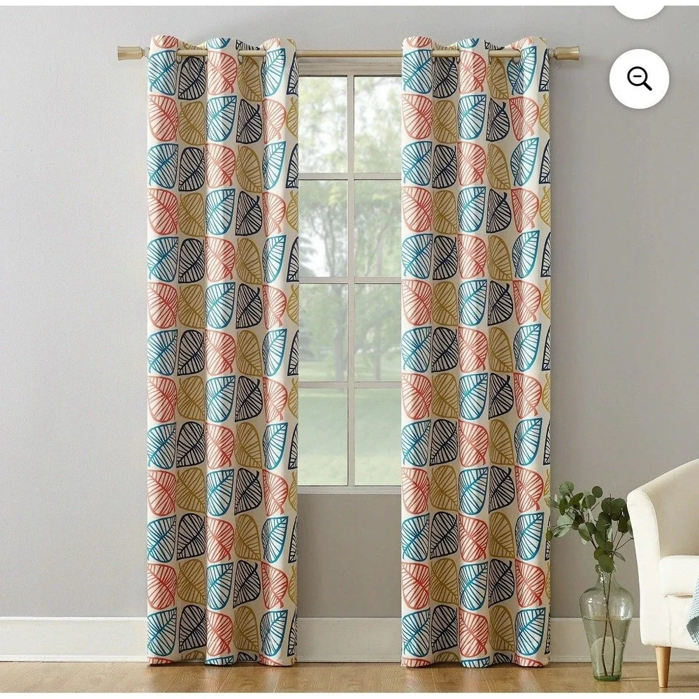 6 Mainstays Grommet Top Blackout Curtain Panels Beige Artsy Leaf 40